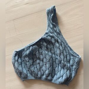 Edikted One-Shoulder Knit Crop Top in Light Blue